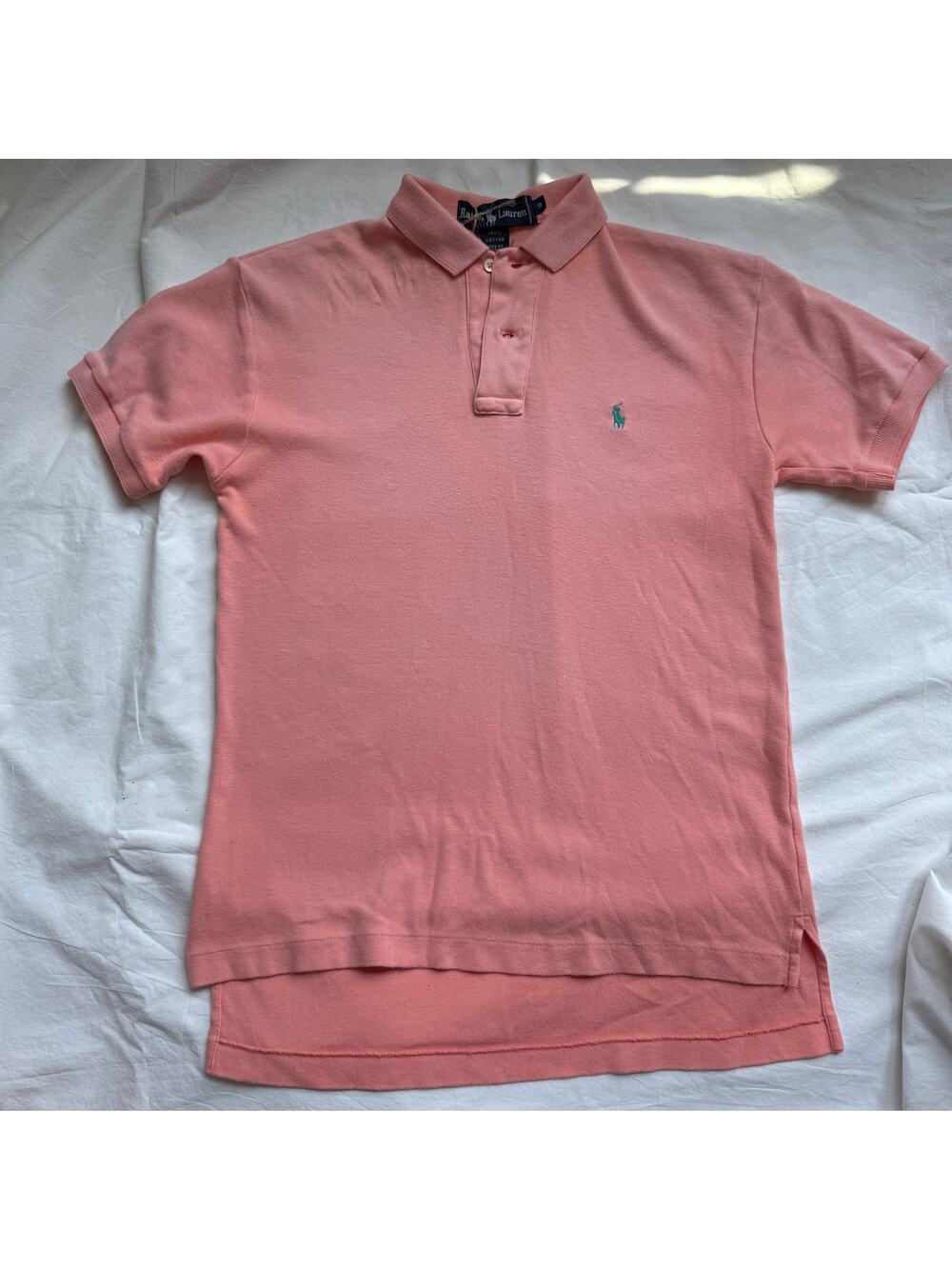 Vintage Ralph Lauren Polo Shirt Peach Cotton Teal Pony Women's Size S
